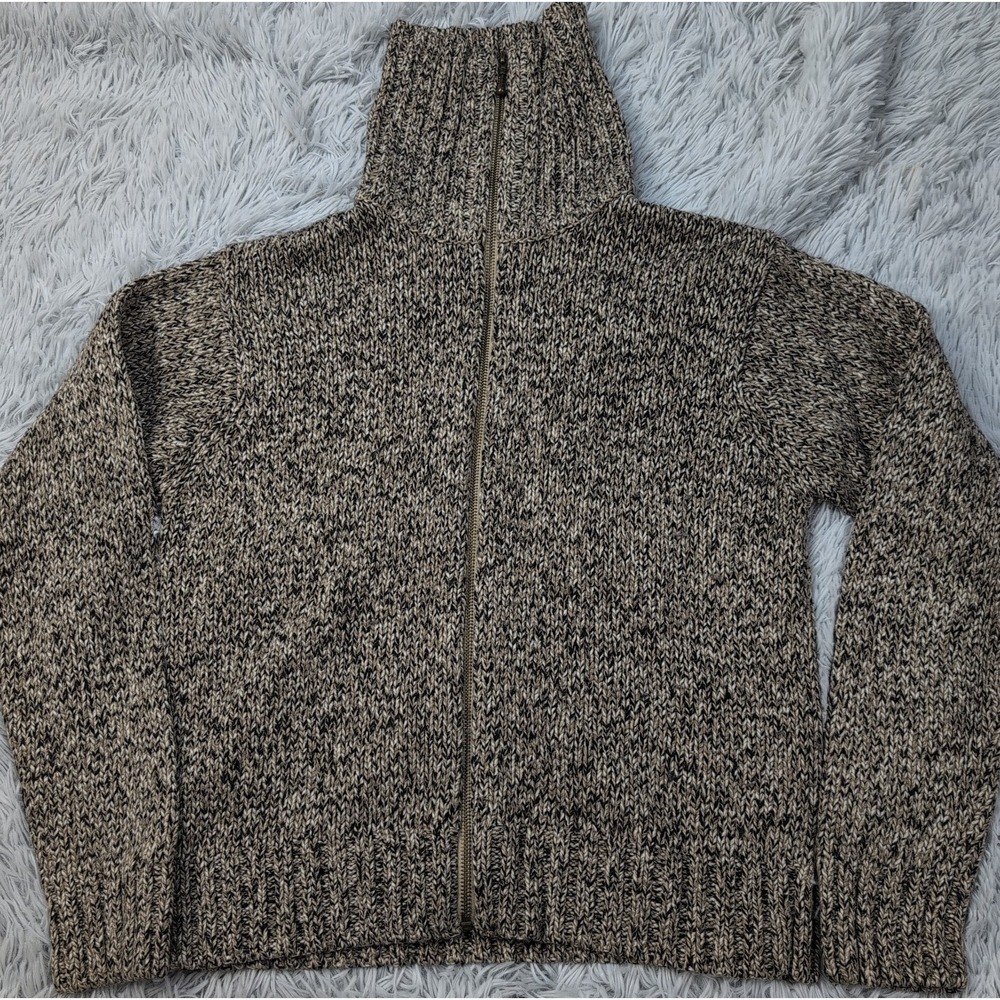 Dressbarn Sweater Womens M Biege Silk Wool Blend Zip Up Comfort Turtleneck